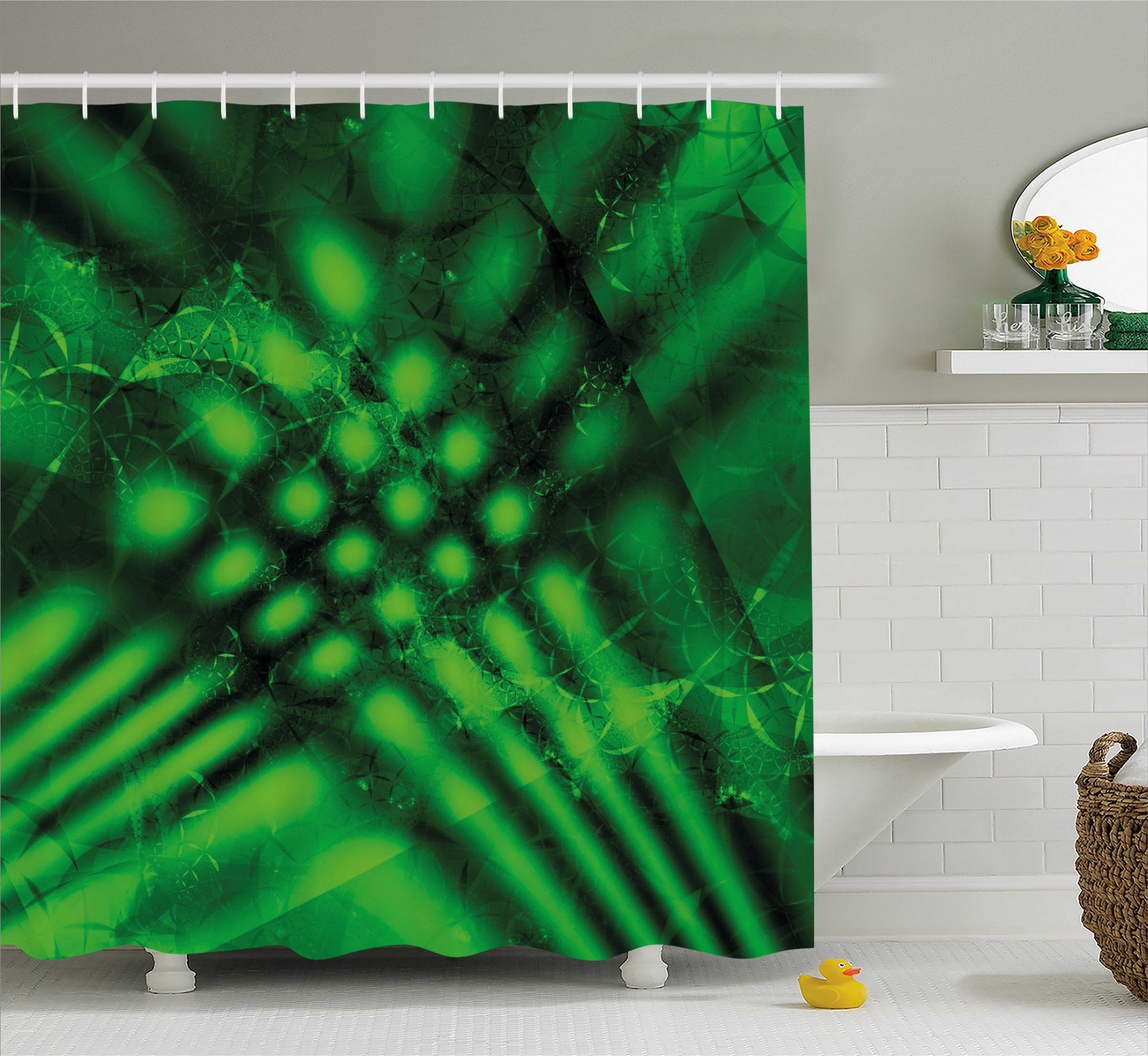 Lime Green Shower Curtain, Psychedelic Abstract Blurry Shade Formless Effects Complex Visual