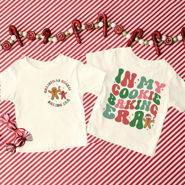 Camiseta navideña para niños con estampado de In My Cookie Baking Era, ropa de fiesta para niños y niñas, camiseta retro para niños