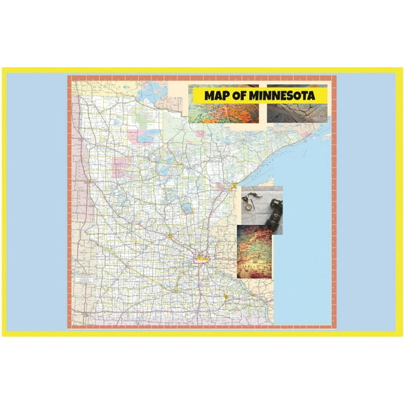 Map of Minnesota 18x24 Large Detailed Roads and Highways, Maryland State with All Cities, Parks and Landmarks - Laminated Wall Map Poster Print