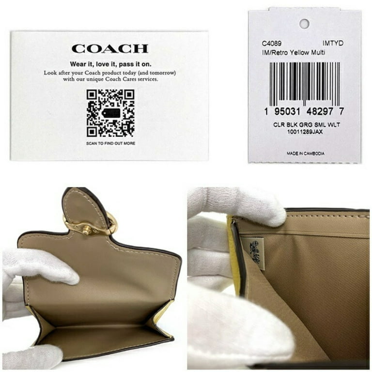 Authenticated Used Coach Bi-Fold Wallet Yellow White Gold George C4089  Leather COACH Small Retro Chalk Carriage Women's 