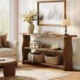 thumbnail image 2 of Finmind Solid Wood Console Table, 63 Inch Rustic Pinewood Entryway Table with Storage Shelves, 3-Tier Sofa Console Behind the Couch for Hallway, Foyer, Living Room, Rustic Brown, 2 of 9