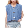 thumbnail image 2 of Women's Sleeveless Solid Color Pocket Button Knit Cardigan Vest Short Outerwear For Spring And Summer, 2 of 7