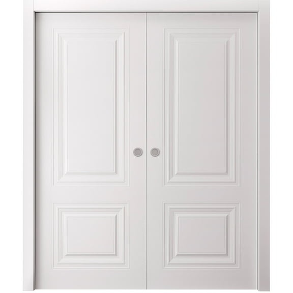 Sliding Double Pocket Doors 36 x 80 inches | SELECT 2779 White | Kit Rail Hardware | Solid Wood Interior Bedroom Doors