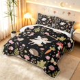 thumbnail image 3 of Homewish Cute Fairies Bird Hedgehog Twin Quilt Set,Kawaii Mushrooms Flowers Twin Coverlet Set,Black,Black Reversible,2pcs, 3 of 7