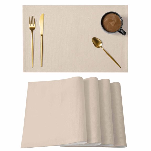 Beige Pure Color Placemats Set of 8, Aesthetics Contemporary Modern Placemats for Dining Table, Place Mats for Kitchen Tabletop, Waterproof Wipeable Dining Table Mats Set