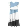 thumbnail image 4 of Mikilon 6-12 Years Girls Casual Maxi Wide Striped Dress Short Sleeve Vacation Dresses with Pockets, 4 of 5