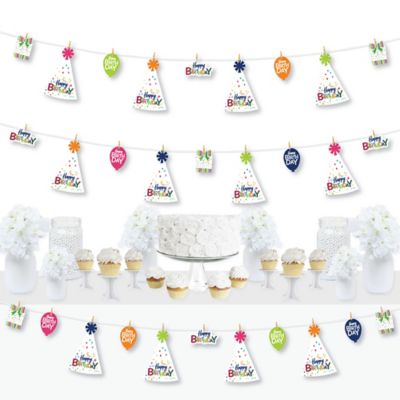 Cheerful Happy Birthday - Colorful Birthday Party DIY Decorations - Clothespin Garland Banner - 44 Pieces