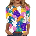 thumbnail image 3 of Easter Tops for Women Crewneck 3/4 Sleeve T Shirt Funny Bunny Print Family Gifts Dressy Tops Casual Trendy Soft Shirts, #01 Sky Blue, 5XL, 3 of 6