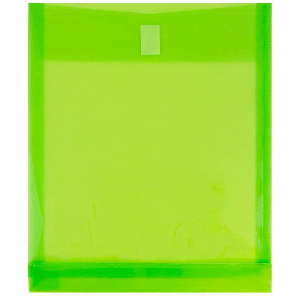 JAM Paper Plastic Hook & Loop Envelopes, 9.8x11.8x1, 12/Pack, Lime Green, 1 Inch Expansion
