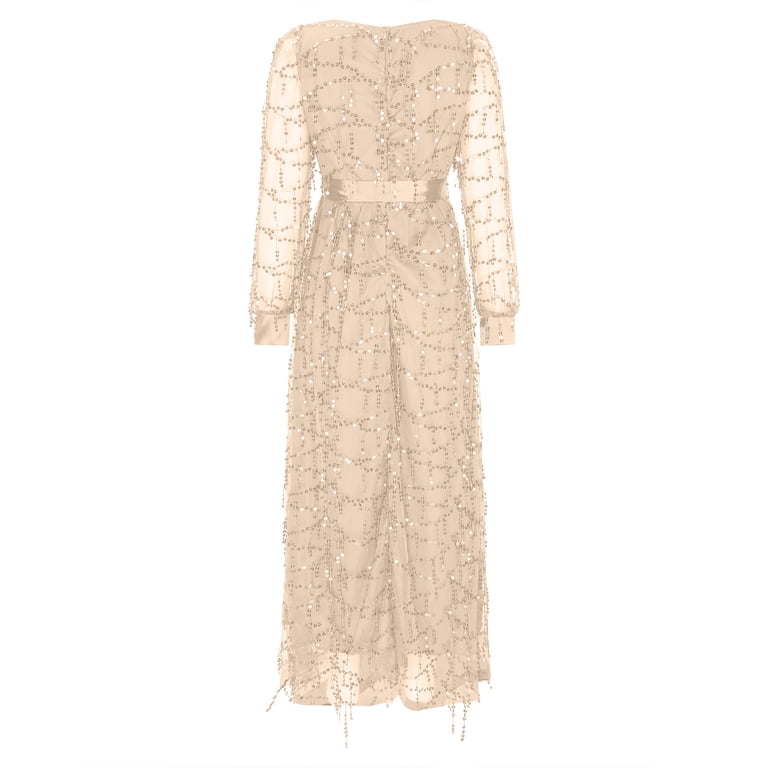 VKOYWKM Petite Prom Dresses for Women Mesh Patchwork Long Sleeve Formal  Dresses Side Split Maxi Dresses V Neck Evening Dresses Glitter Sequin  Dresses - Walmart.com
