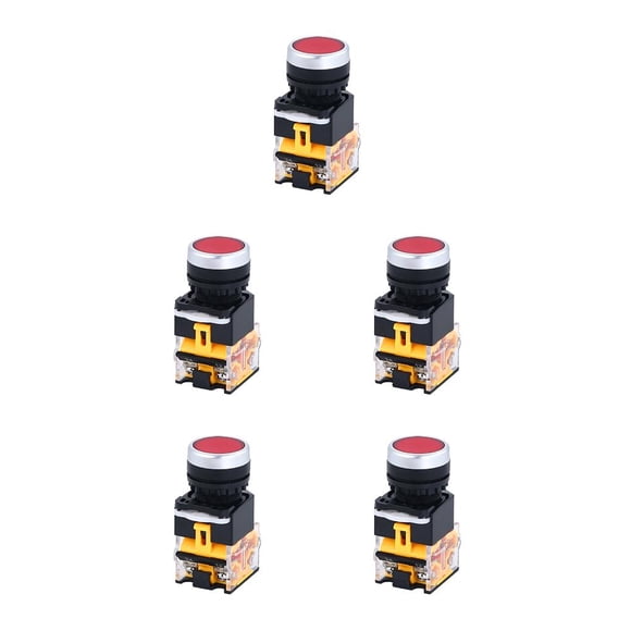 Botón pulsador momentáneo eléctrico Cateissary 10A tapa redonda plana interruptores de alimentación Rojo 5piezas