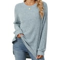thumbnail image 2 of Blczomt Long Sleeve Sweaters for Women 2025 Crew Neck Sweaters Pullover Gray Plain Sweaters for Girls, 2 of 8