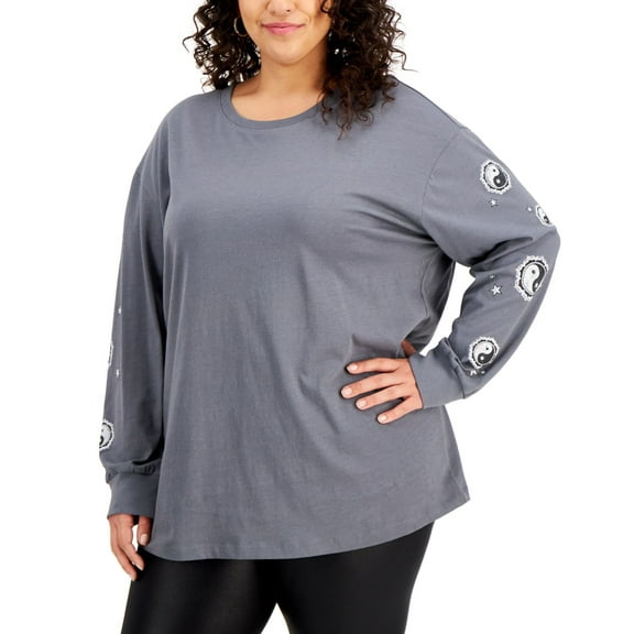 Rebellious One Womens Trendy Plus Size Yin Yang Graphic Top, Turbulance, 3X