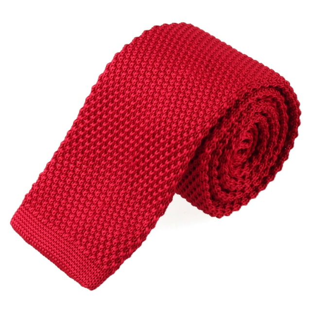TOPTIE Cravate Mince Unie en Tricot pour Homme, Polyester, Bout Carré, Cravate 2 Pouces, Rouge