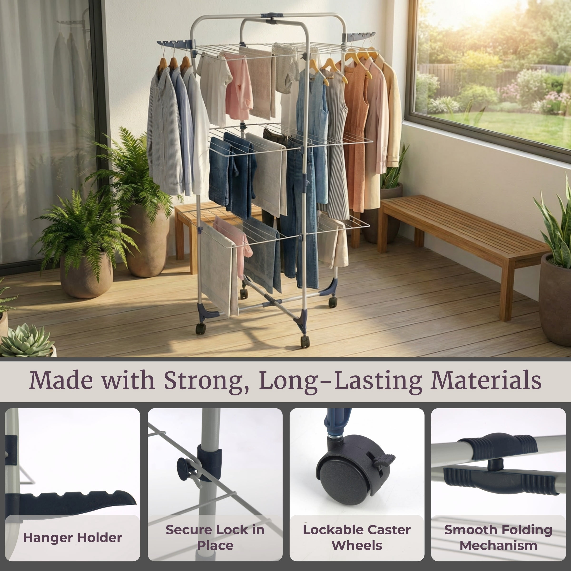 Lavish Home 3-Tier Collapsible Clothes Drying Rack with Shelves, White