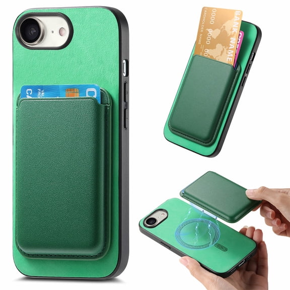 2 in 1 Detachable Wallet Case for iPhone 17e 16e, Luxury PU Leather Card Holder Soft Bumper Non-Slip Slim Lightweight Rugged Shockproof Anti-Scratch Magnetic Case for Women Men, Green