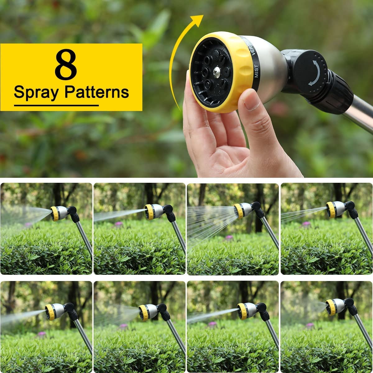 FANHAO 16 inches Heavy Duty Garden Watering Wand, 180° Rotating,Thumb Control,8 Patterns