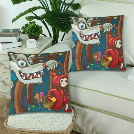 MKHERT Scary Little Red Riding Hood and Big Bad Wolf Throw Pillowcase Pillow Cover Cushion Couver 18x18 inch, Set of 2