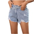thumbnail image 2 of ClodeEU Women's Rhinestone Jeans Shorts with Pocket and Belt Casual Fashion Denim Short Blue,Womens Plus L, 2 of 8