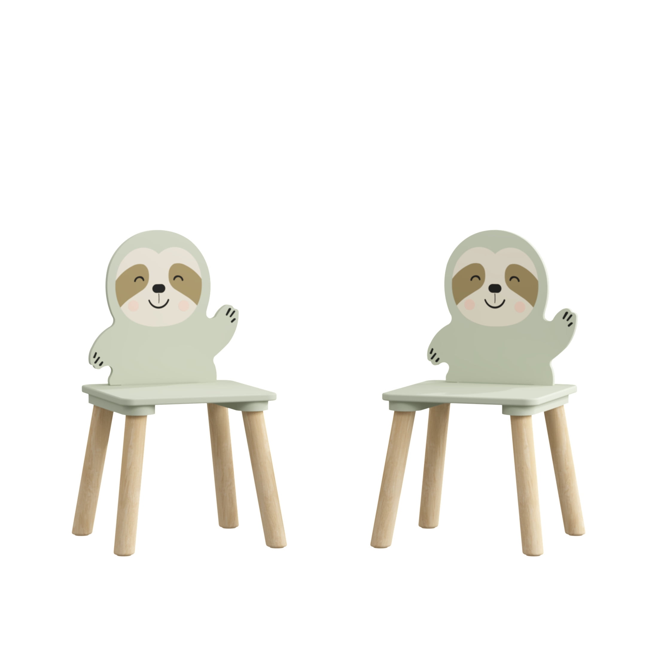 Noble House Kids Table and 2 Sloth Chairs Set, Wooden Toddler Activity Table and Chair Set, Playroom, Sage Green