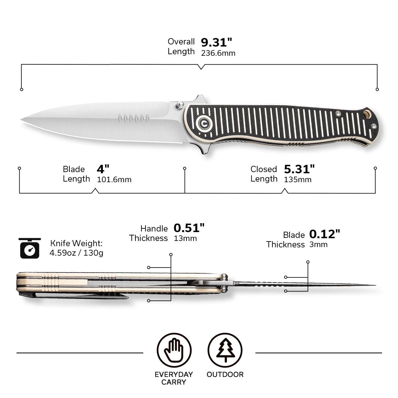 CIVIVI RS71 Pocket Folding Knife 4" Nitro-V Blade C23025-1