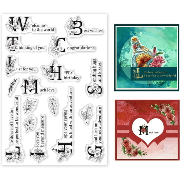 Artistic Letters Clear Stamps Silicone Blessing Greeting Thanks Words Clear Stamp Seals for Cards Making DIY Scrapbooking Photo Journal Album Decoration DIY