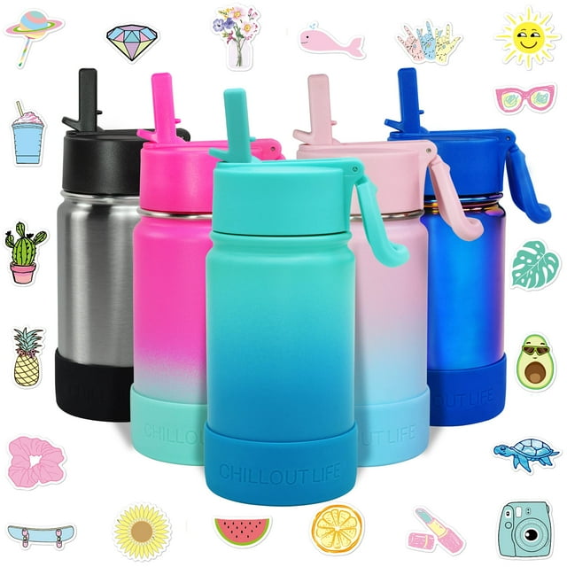 Botella de agua CHILLOUT LIFE Kids con aislamiento de 350 ml con tapa de pajita