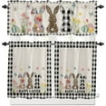 thumbnail image 2 of Kitchen Curtains Tiers and Valances Set Happy Easter Bunny Rabbit Flowers Spring Black Plaid Retro Farmhouse Decor Rod Pocket Short Window Curtains for Bedroom Bathroom Cafe, 3 Pieces, 24 Inch Long, 2 of 5