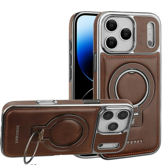 Dteck Magnetic Case for iPhone 17 Pro Max,Shockproof Leather TPU Compatible with Mag Safe Case Ring Holder Kickstand Back Cover for iPhone 17 Pro Max,Brown