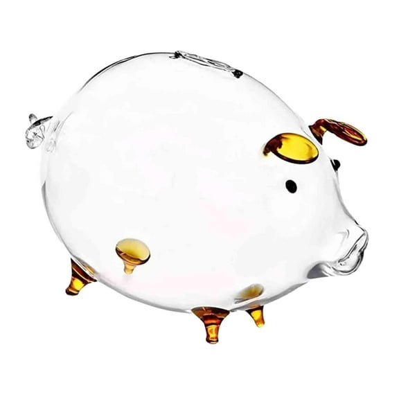 deevoka 18x12cm Glass Piggy Bank Money Box Cute Valentine's Day Ornament for Bedroom Amber