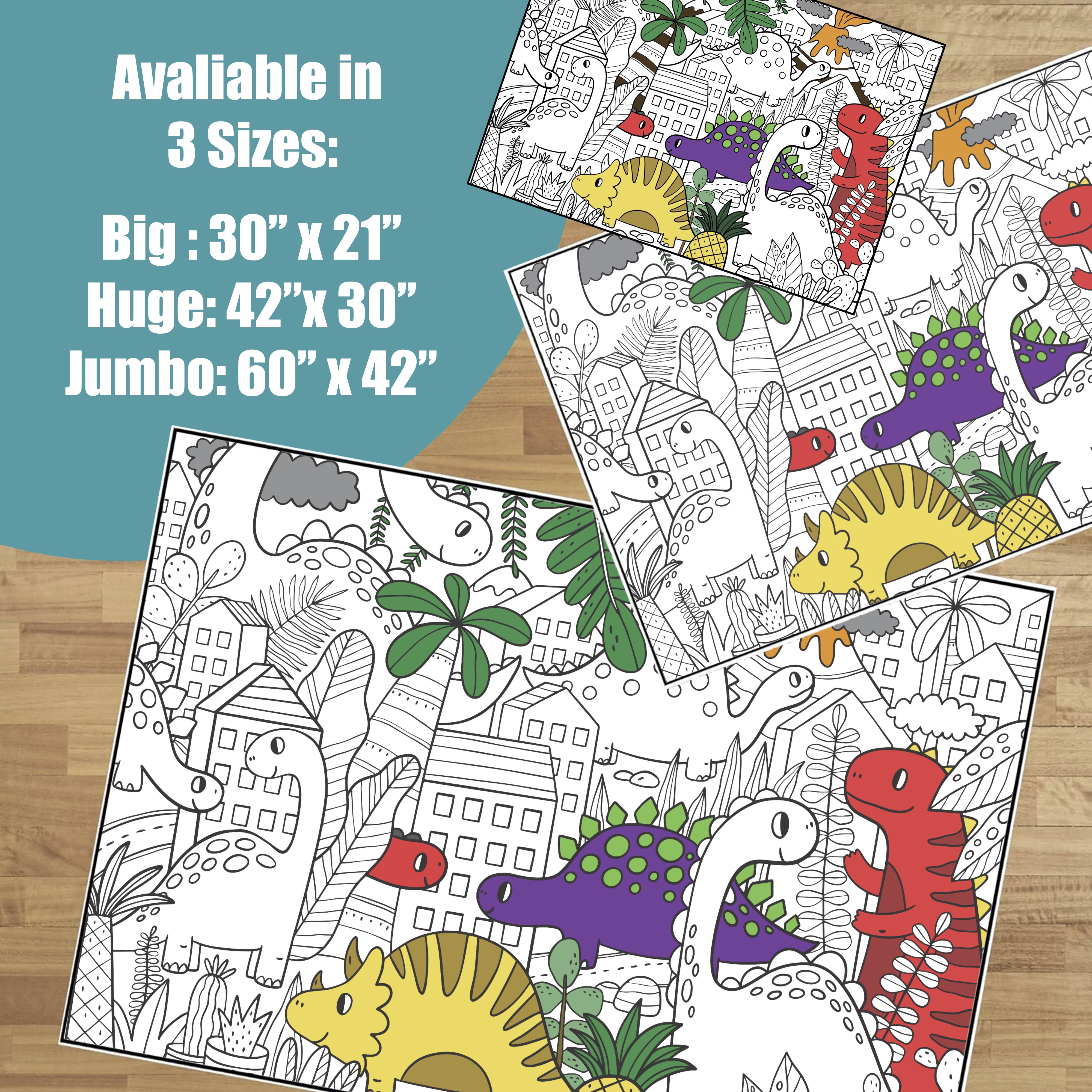 Giant Coloring Poster - Premium Jumbo Coloring Sheets for Kids & Adults with Thick Bleed-Resistant Pages, Use on Floor, Wall, or Table, Use With Alcohol Based Markers (60” x 42”, Dino)