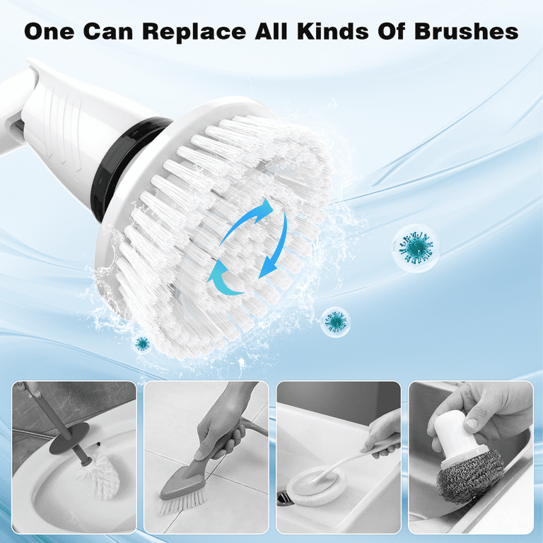 360° Rotary Electric Scrubber, Hand-Held Cordless, 3 Replaceable Brush Heads, Bathroom, Living Room LovoIn Color: White/Gray