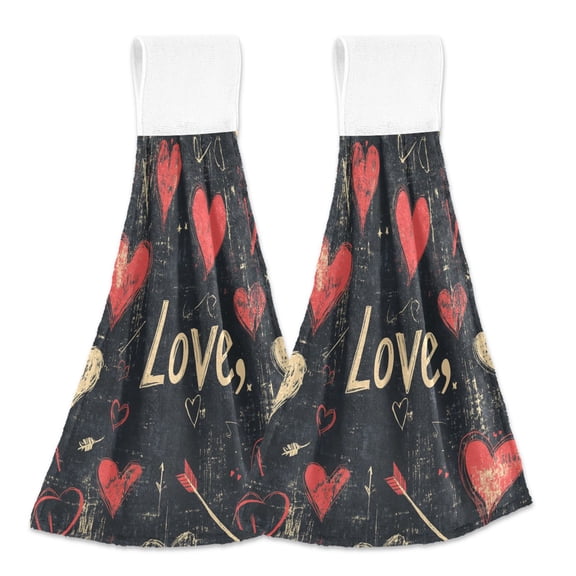BZSMCE Hanging Hand Towels Fashion Hearts Of Love Pattern 2-Pack - Velcro Style Bathroom Kitchen Towels