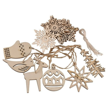 eZAKKA Christmas Ornaments Wooden Xmas Tree Hanging Tags Pendant Embellishments Crafts Decor for Christmas Tree Holiday Decorations Wedding with Strings, ...