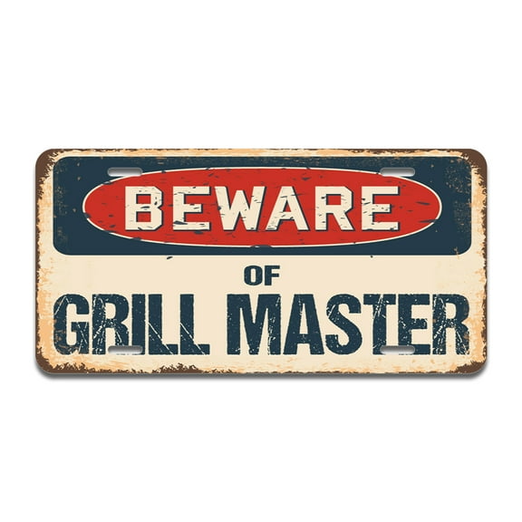 Beware of Grill Master Aluminum License Plate| License Plate 12" X 6" Fits Any Car, Truck, SUV, RV, or Trailer | Made in The USA