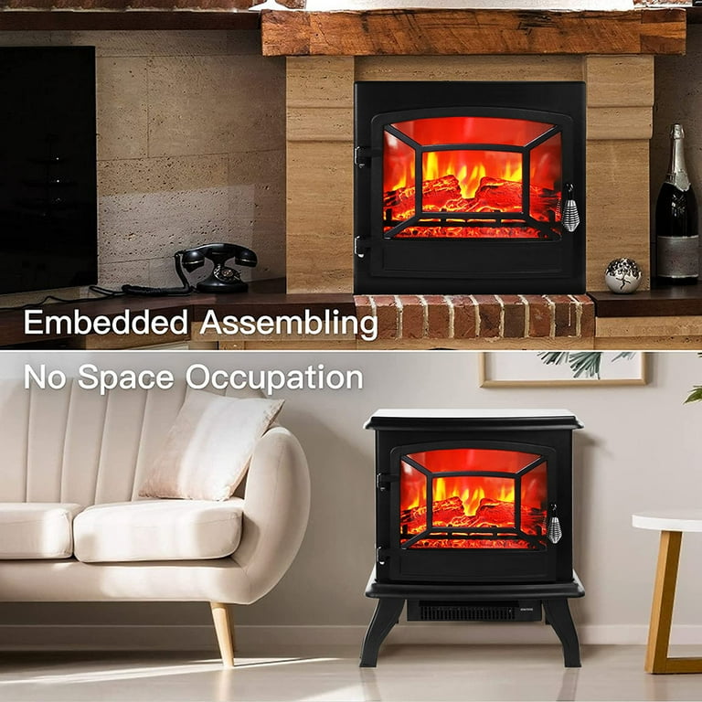 17'' Electric Fireplace Stove, 1400W Freestanding Fireplace Heater with  Realistic Flame, Portable Fake Fireplace for Livingroom Bedroom, Adjustable  Temperature, Overheat Protectionu0026Auto-Shutoff, Black - Walmart.com