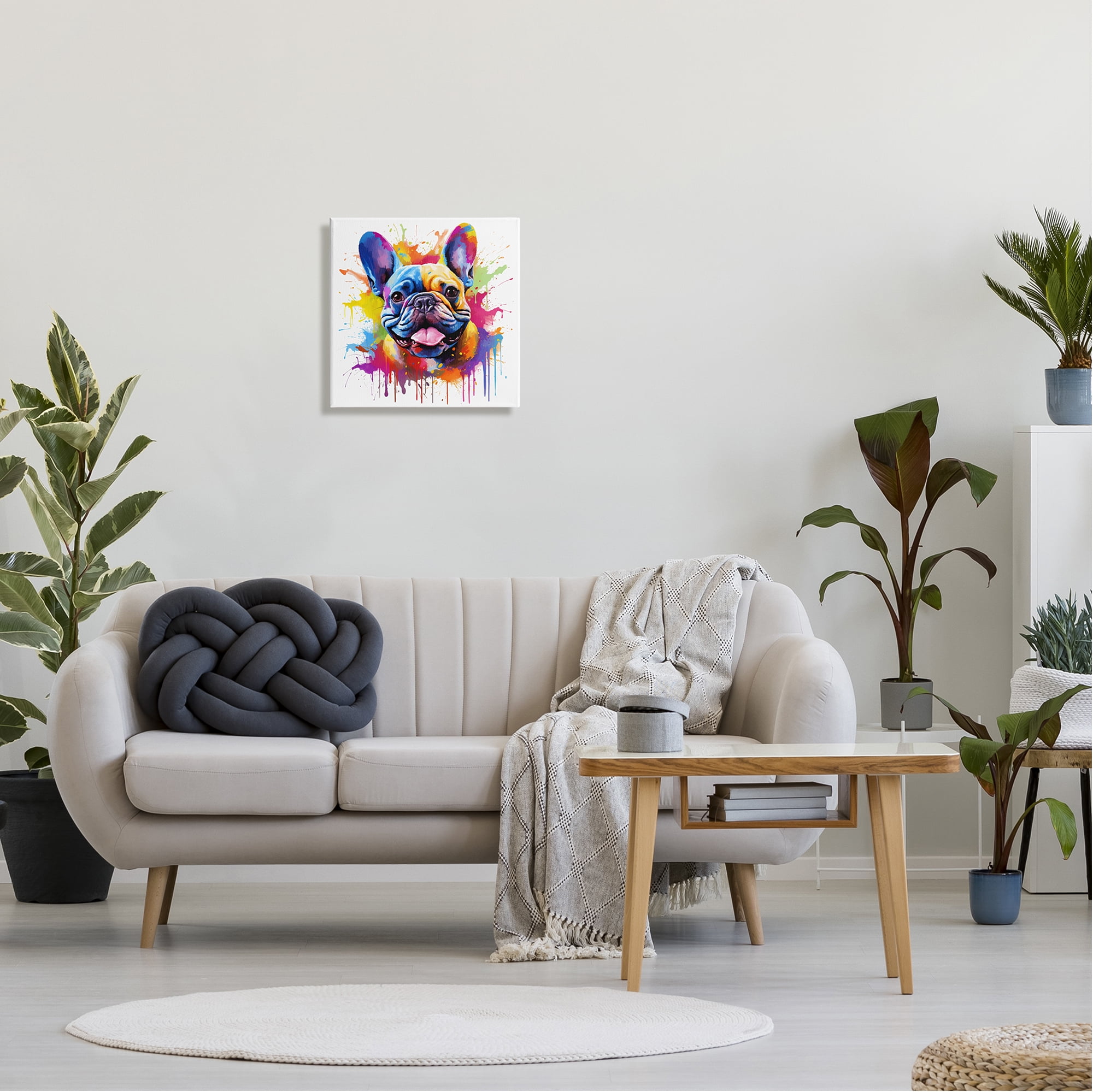 Stupell Industries French Bulldog Modern Splash Animals & Insects Painting Gallery Wrapped Canvas Art Print Wall Art, 17 x 17