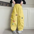 thumbnail image 2 of Otqutp Wide Leg Cargo Pants for Teen Girls Cute 3D Flower Elastic Waist Hiking Jogger Pants Baggy Sweatpants with Pockets, 2 of 5