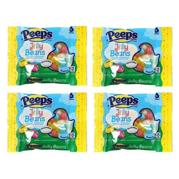 Easter Peeps Jelly Beans Candy Candies Includes 4 Flavors: Lemon, Strawberry, Marshmallow, Blueberry - 4oz. (4 pack)