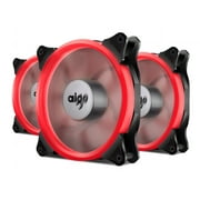 Aigo Halo Ring Fan 140mm Case Fan Quiet Edition High Airflow Adjustable Color LED Case Fan for PC Cases, CPU Coolers,Radiators 4 Pin/3 Pin (140mm, 3 Pack Red)