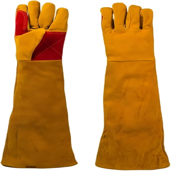 TELOLY Gloves 23.6inch Long Sleeves Leather Welding Gloves Heat And Wear Hand Protectors Fire Boot Tools Gifts For Men Dad