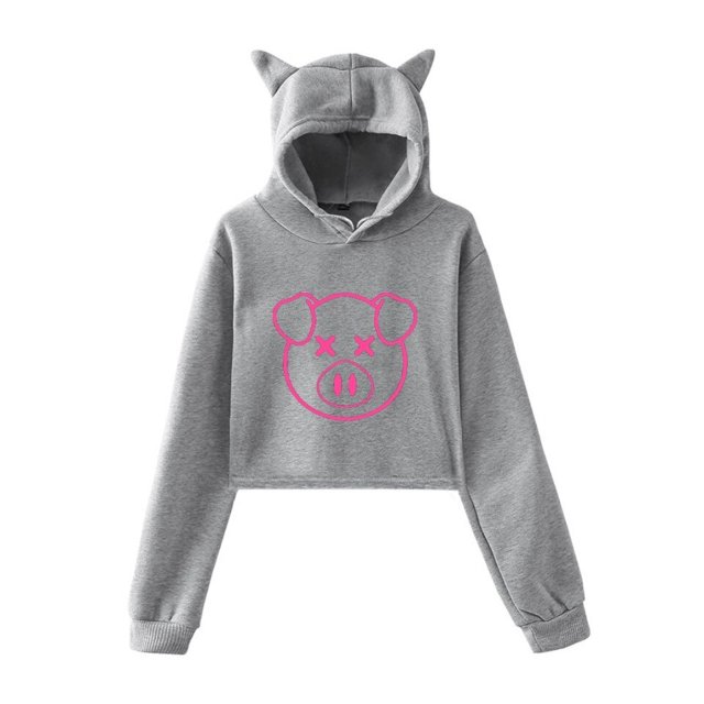 Sudadera con capucha con estampado de cerdo rosa para mujer, suéter de lana Kawaii, ropa de calle informal Harajuku con orejas de gato, Otoño e Invierno