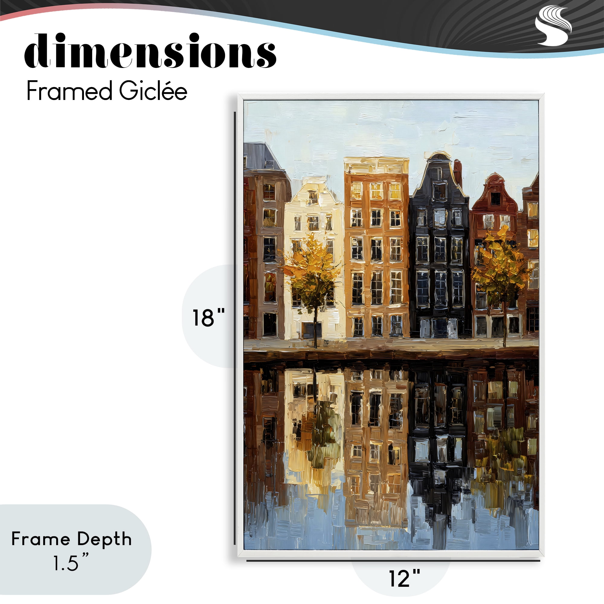 Stupell Industries City Reflection over Canal White Framed Giclee Art, design by Petal Prints Design