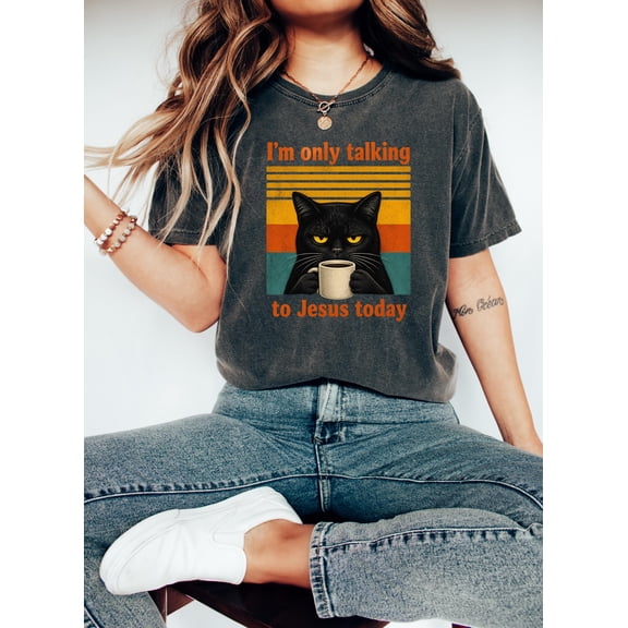 I'm Only Talking To Jesus Today Shirt, Grumpy Cat Coffee Tee, Funny Cat Mom Shirt, Christian Tee, Gift for Her, Unisex T-Shirt