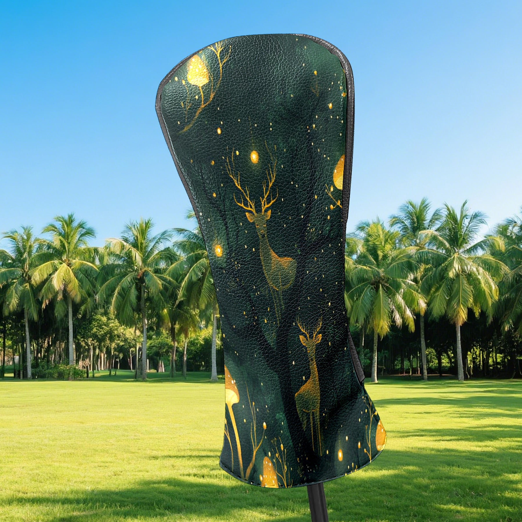 Golf Club Covers, Green DeerMushroom Premium PU Leather Driver Hybrid Putter Head Covers with Velvet Lining, Waterproof Golf Gifts for Men Women