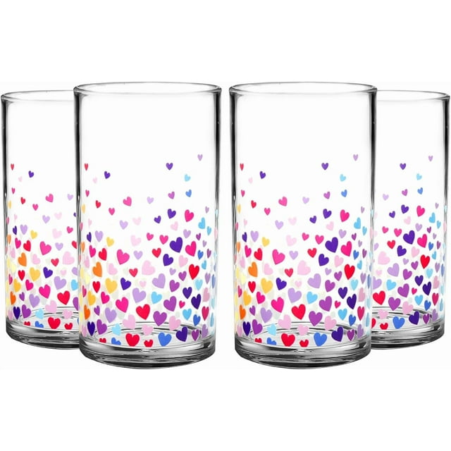 Xianyou- Lot de 4 Gobelets en Plastique de 16 Onces, Verres en Plastique, Verres à Boire Résistants aux Chocs, Gobelets Incassables, Réutilisables / Sans BPA / Support Supérieur Lavables au Lave-Vaisselle (3D Cœur)