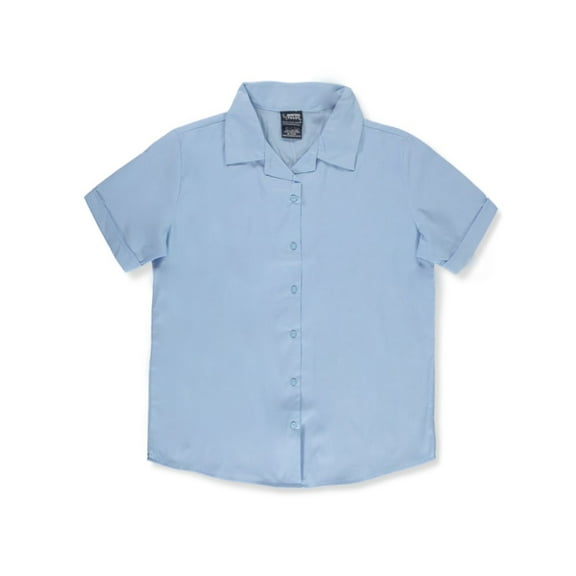 French Toast Big Girls' Short-Sleeved Blouse With Lace Edging - blue, 20.5 (Big Girls Plus)