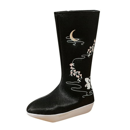 

Jungdeepe Women Boots Fashion Boots Inner High Heel Old Cloth Shoes National Style Bare Embroidered Boots Cute Boot Socks for Women over The Calf Casual Boots for Women Wide Calf Boots for Women Mid