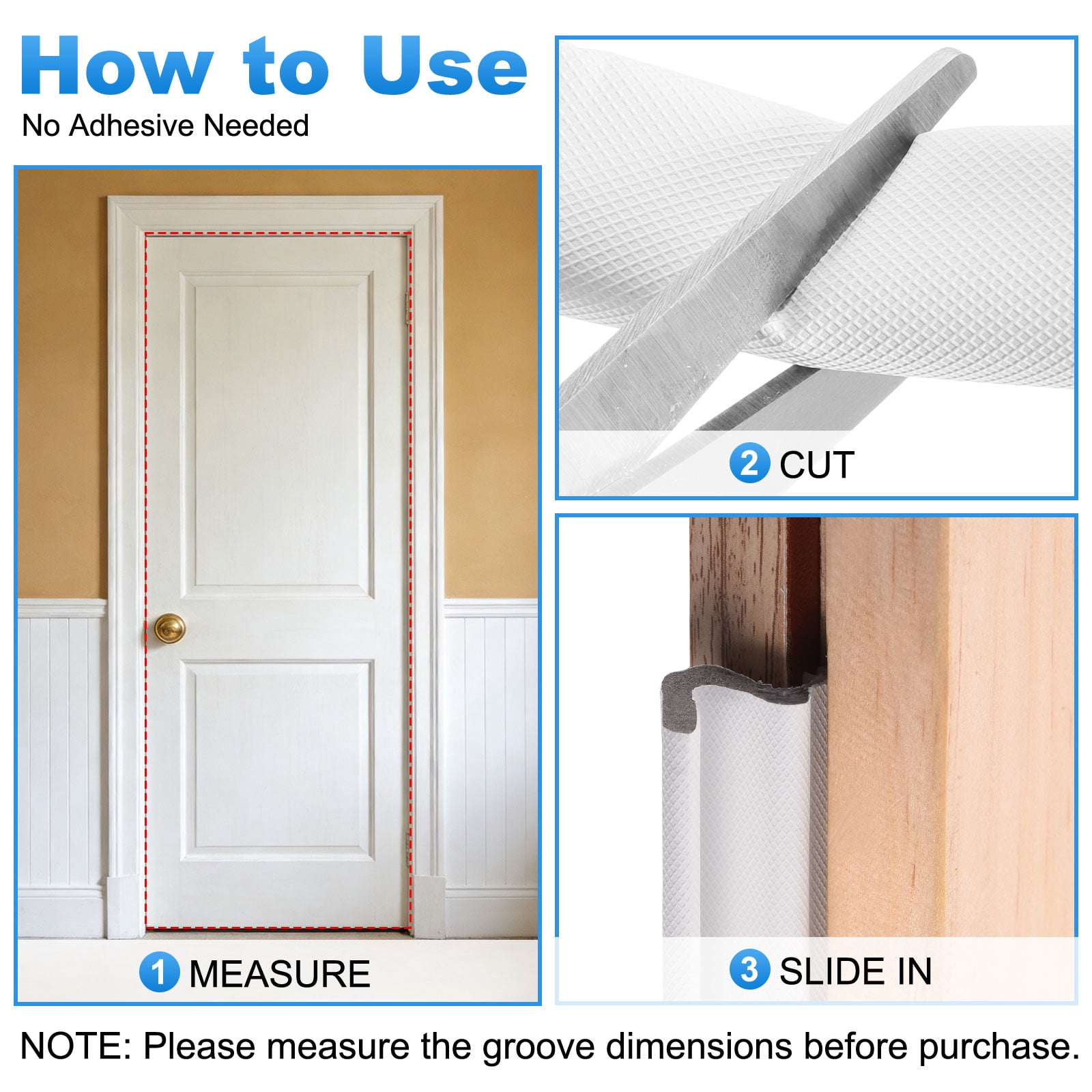 Uxcell Door Weather Stripping, 19.69 ft V-shaped Kerf Front Exterior Door Frame Weather Stripping with 4 Corner Seals for Soundproof Entry Interior Frame Window Gap Filler, White/Grey