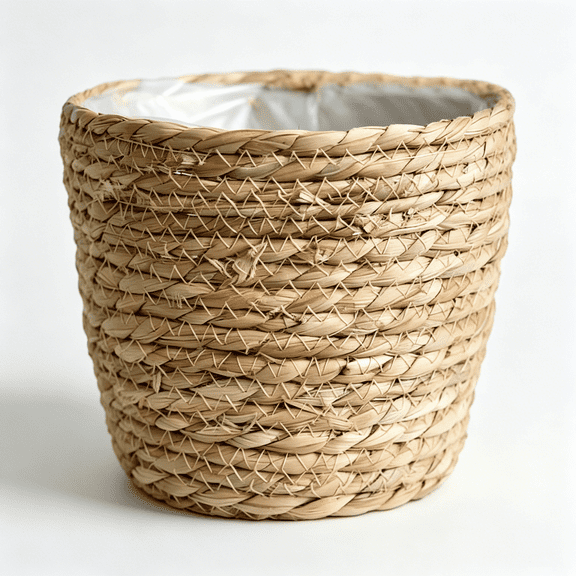 ACDANC 8 Inch Seagrass Planter Basket - Woven Basket with Plastic Lining for Plants, Flower Pot Cover, Storage Organizer for Indoor Plants, Rustic Home Decor, Farmhouse Wicker Planter